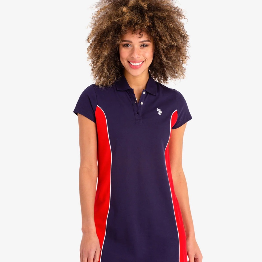 🆕U.S. Polo Assn. Navy and Red Mini Dress nwt - Picture 2 of 8